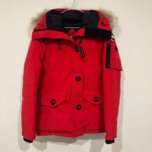 Canada Goose Womens Montebello Parka 2530L Red Size M Fur Hood